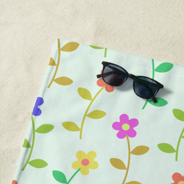 Colourful Flowers, Floral Pattern, Greenery, Boho Beach Towel (In Situ)