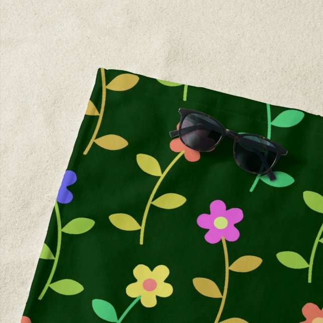Colourful Flowers, Floral Pattern, Greenery, Boho Beach Towel (In Situ)