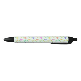 Colourful Flowers, Floral Pattern, Greenery, Boho Black Ink Pen