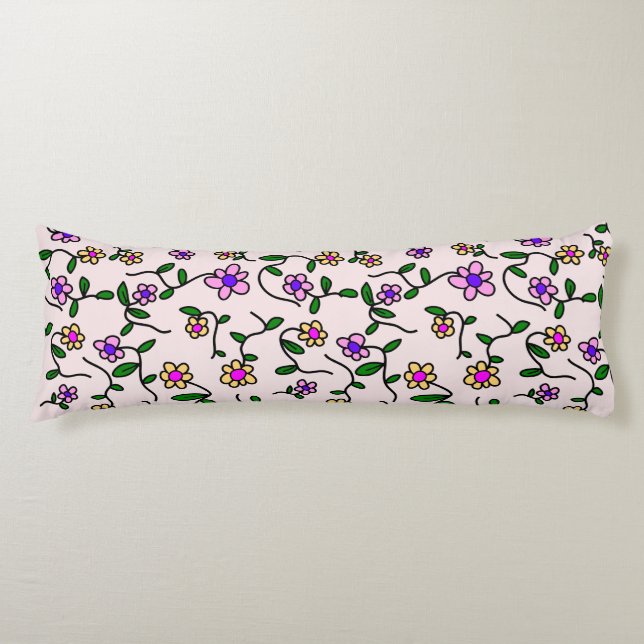 Colourful Flowers, Floral Pattern, Greenery, Boho Body Cushion (Front)