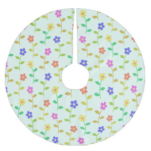 Colourful Flowers, Floral Pattern, Greenery, Boho Brushed Polyester Tree Skirt