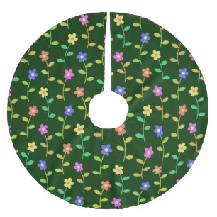 Colourful Flowers, Floral Pattern, Greenery, Boho Brushed Polyester Tree Skirt