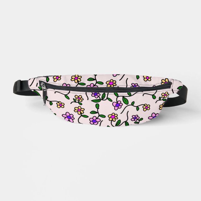 Colourful Flowers, Floral Pattern, Greenery, Boho Bum Bags (Front)