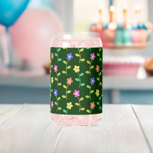 Colourful Flowers, Floral Pattern, Greenery, Boho Can Glass