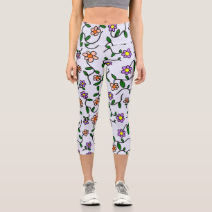 Colourful Flowers, Floral Pattern, Greenery, Boho Capri Leggings