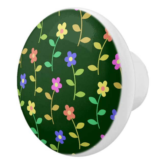 Colourful Flowers, Floral Pattern, Greenery, Boho Ceramic Knob (Right)