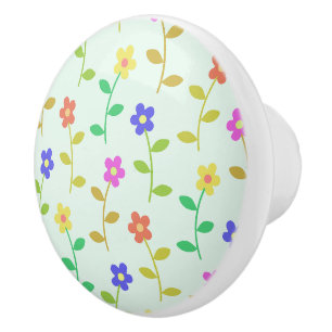Colourful Flowers, Floral Pattern, Greenery, Boho Ceramic Knob