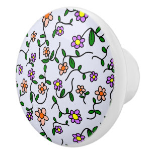 Colourful Flowers, Floral Pattern, Greenery, Boho Ceramic Knob