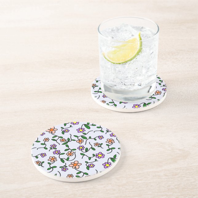 Colourful Flowers, Floral Pattern, Greenery, Boho Coaster (Side)