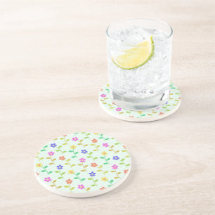 Colourful Flowers, Floral Pattern, Greenery, Boho Coaster
