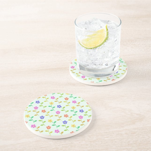Colourful Flowers, Floral Pattern, Greenery, Boho Coaster (Side)