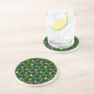 Colourful Flowers, Floral Pattern, Greenery, Boho Coaster
