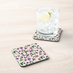 Colourful Flowers, Floral Pattern, Greenery, Boho Coaster