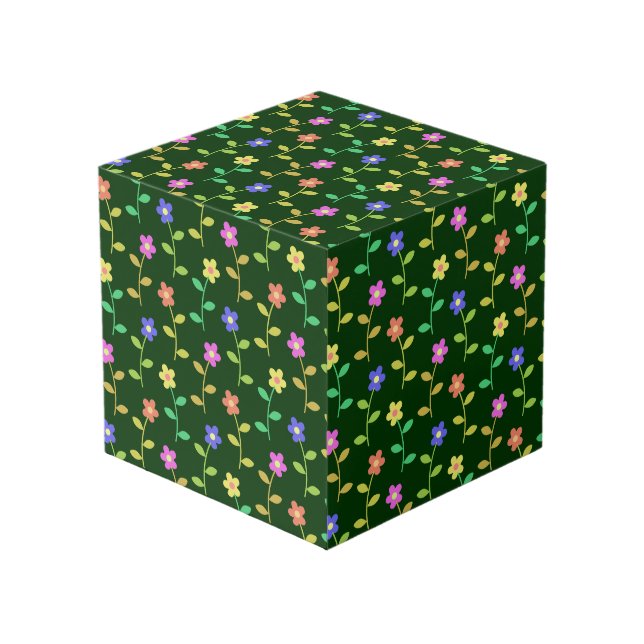 Colourful Flowers, Floral Pattern, Greenery, Boho Cube (Front Angled)