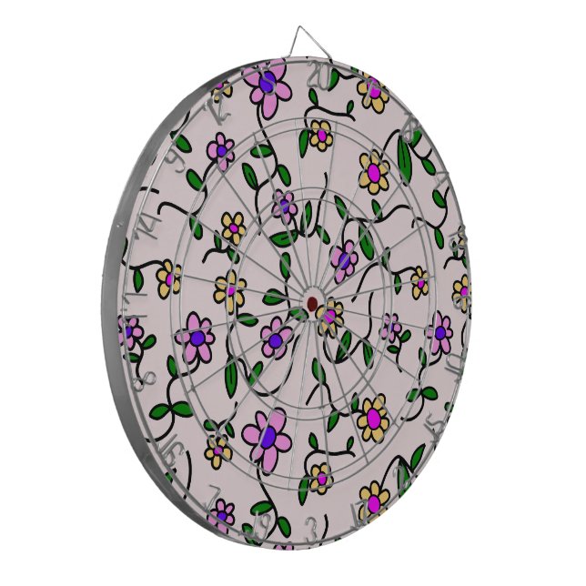 Colourful Flowers, Floral Pattern, Greenery, Boho Dartboard (Front Left)