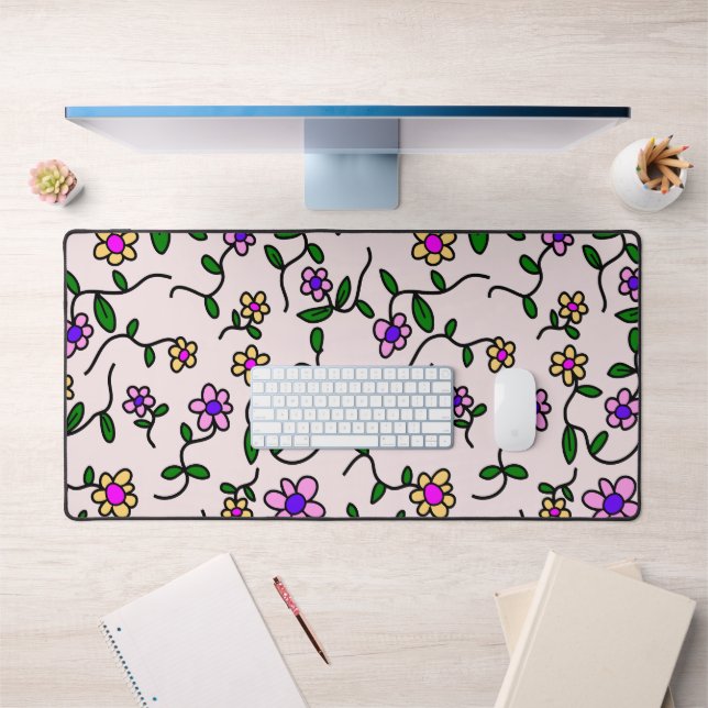 Colourful Flowers, Floral Pattern, Greenery, Boho Desk Mat (Office 1)