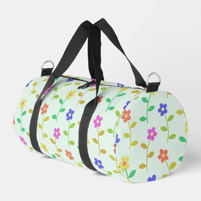Colourful Flowers, Floral Pattern, Greenery, Boho Duffle Bag (Left Corner)