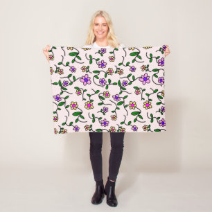Colourful Flowers, Floral Pattern, Greenery, Boho Fleece Blanket
