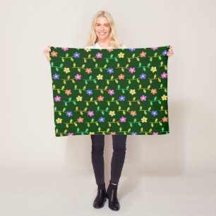 Colourful Flowers, Floral Pattern, Greenery, Boho Fleece Blanket
