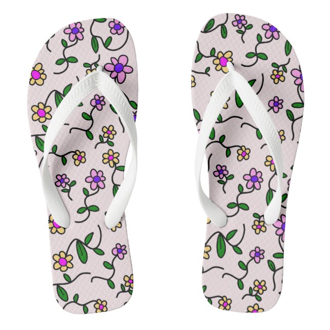 Colourful Flowers, Floral Pattern, Greenery, Boho Flip Flops (Footbed)