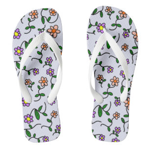 Colourful Flowers, Floral Pattern, Greenery, Boho Flip Flops