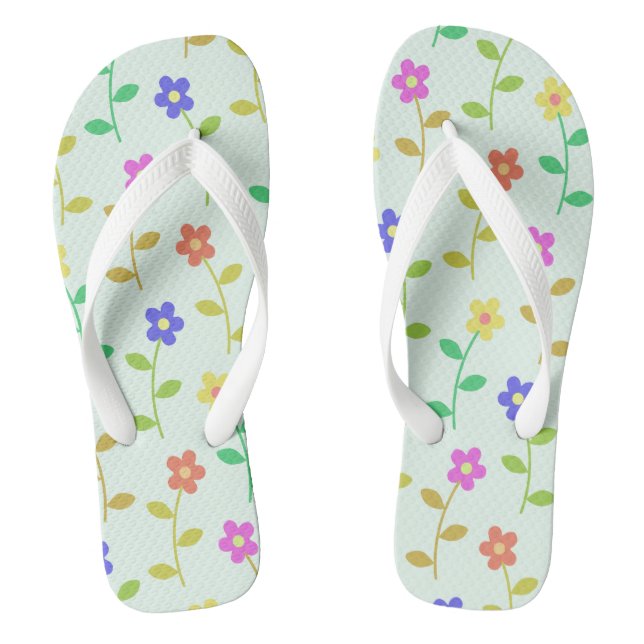 Colourful Flowers, Floral Pattern, Greenery, Boho Flip Flops (Footbed)
