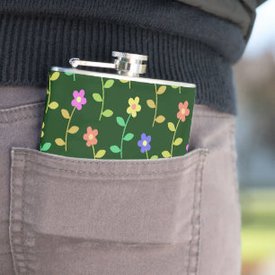 Colourful Flowers, Floral Pattern, Greenery, Boho Hip Flask