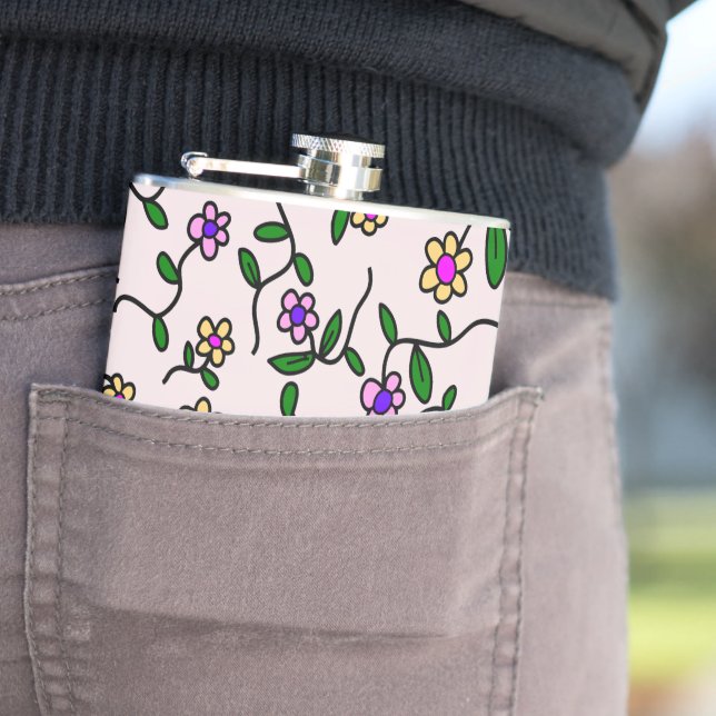 Colourful Flowers, Floral Pattern, Greenery, Boho Hip Flask (In Situ)