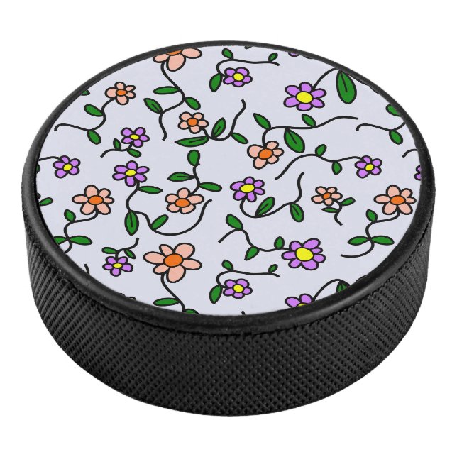 Colourful Flowers, Floral Pattern, Greenery, Boho Hockey Puck (3/4)