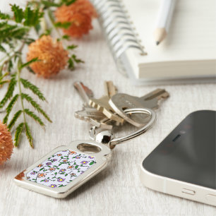 Colourful Flowers, Floral Pattern, Greenery, Boho Key Ring