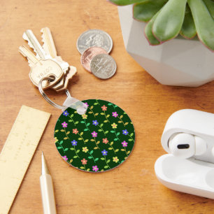 Colourful Flowers, Floral Pattern, Greenery, Boho Key Ring