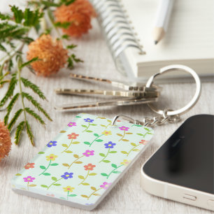 Colourful Flowers, Floral Pattern, Greenery, Boho Key Ring