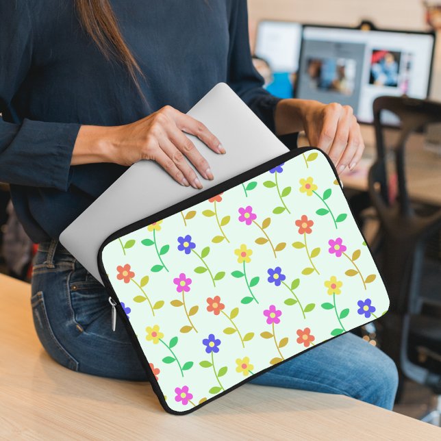 Colourful Flowers, Floral Pattern, Greenery, Boho Laptop Sleeve (Creator Uploaded)