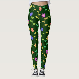 Colourful Flowers, Floral Pattern, Greenery, Boho Leggings