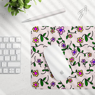 Colourful Flowers, Floral Pattern, Greenery, Boho Mouse Mat