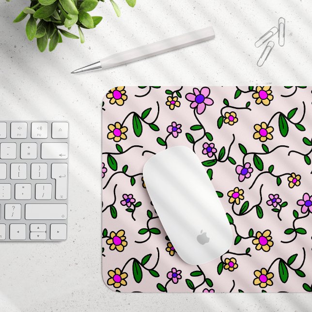 Colourful Flowers, Floral Pattern, Greenery, Boho Mouse Mat (Creator Uploaded)