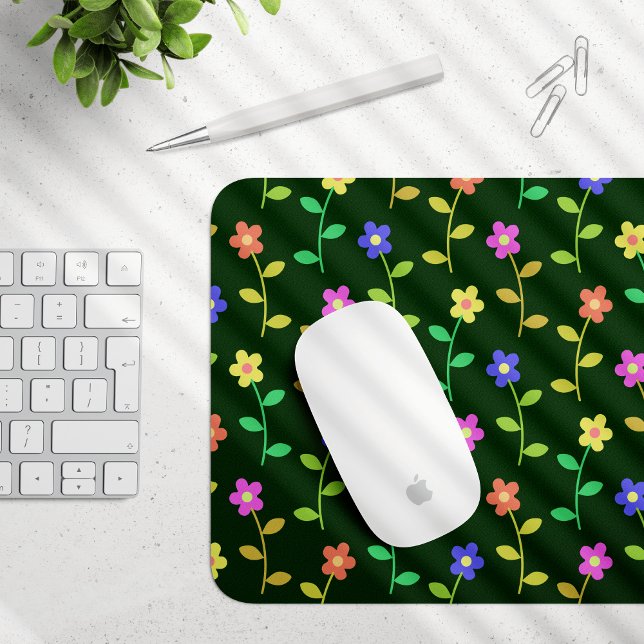 Colourful Flowers, Floral Pattern, Greenery, Boho Mouse Mat (Creator Uploaded)