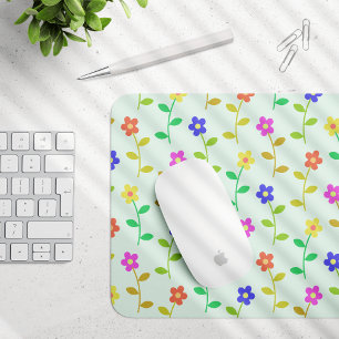 Colourful Flowers, Floral Pattern, Greenery, Boho Mouse Mat