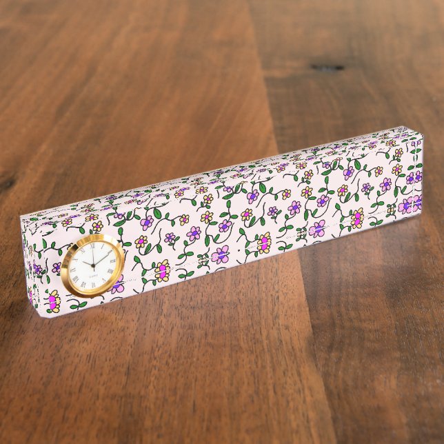 Colourful Flowers, Floral Pattern, Greenery, Boho Nameplate (Side)