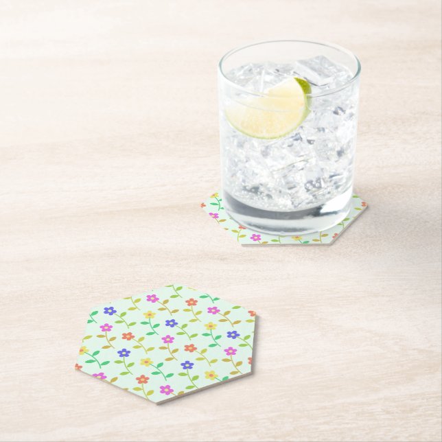 Colourful Flowers, Floral Pattern, Greenery, Boho Paper Coaster (Insitu)