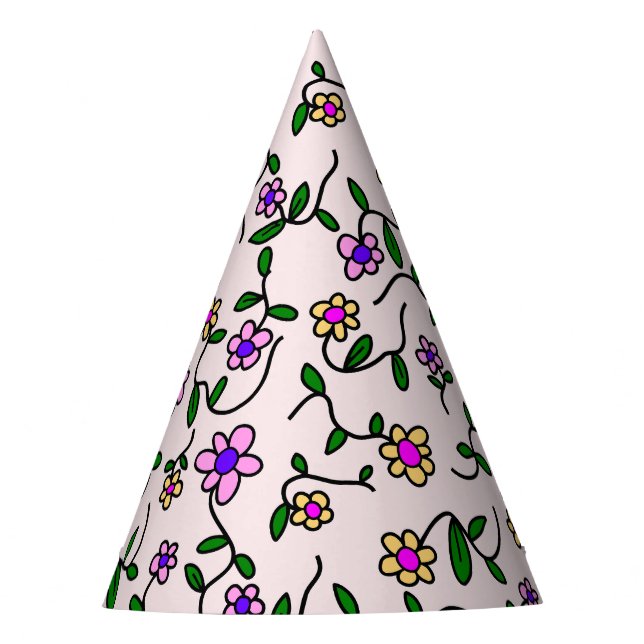 Colourful Flowers, Floral Pattern, Greenery, Boho Party Hat (Front)