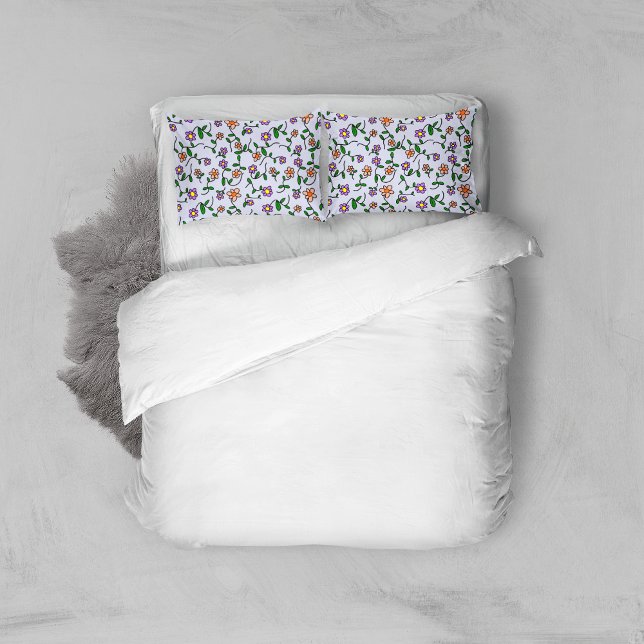 Colourful Flowers, Floral Pattern, Greenery, Boho Pillowcase (Creator Uploaded)