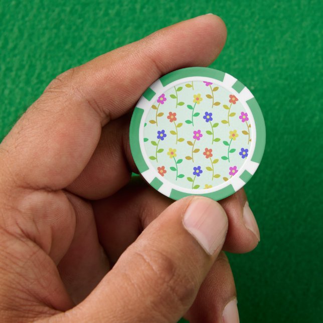 Colourful Flowers, Floral Pattern, Greenery, Boho Poker Chips (Hand)