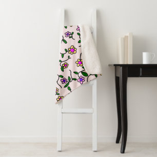 Colourful Flowers, Floral Pattern, Greenery, Boho Sherpa Blanket
