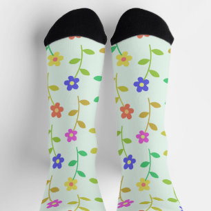Colourful Flowers, Floral Pattern, Greenery, Boho Socks