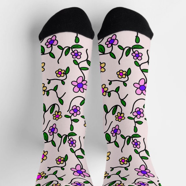Colourful Flowers, Floral Pattern, Greenery, Boho Socks (Top)