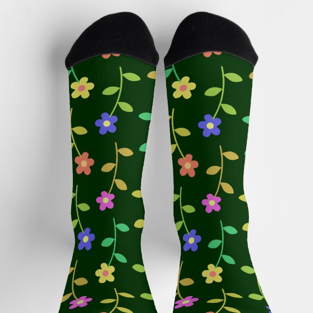 Colourful Flowers, Floral Pattern, Greenery, Boho Socks (Top)