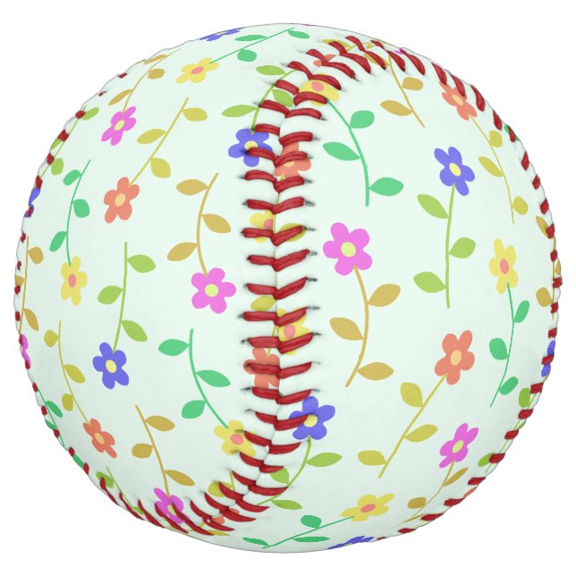 Colourful Flowers, Floral Pattern, Greenery, Boho Softball (Angled)