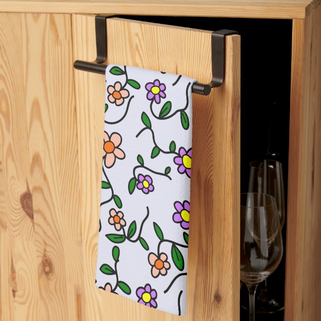 Colourful Flowers, Floral Pattern, Greenery, Boho Tea Towel (Thirds Fold)