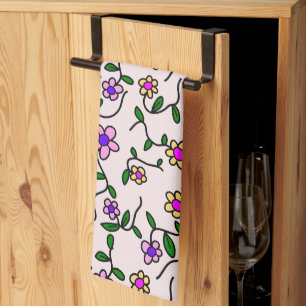 Colourful Flowers, Floral Pattern, Greenery, Boho Tea Towel